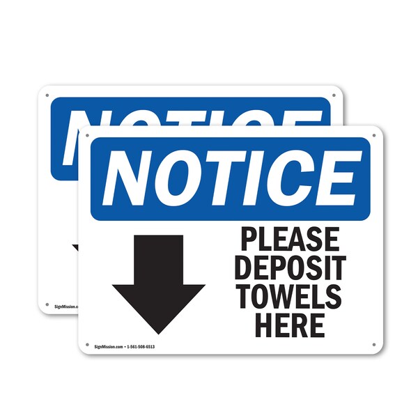 Signmission Please Deposit Towels Here (Down, 14 in W x Rectangle, Plastic OS-2PACK-NS-P-1014-L-17364 - main